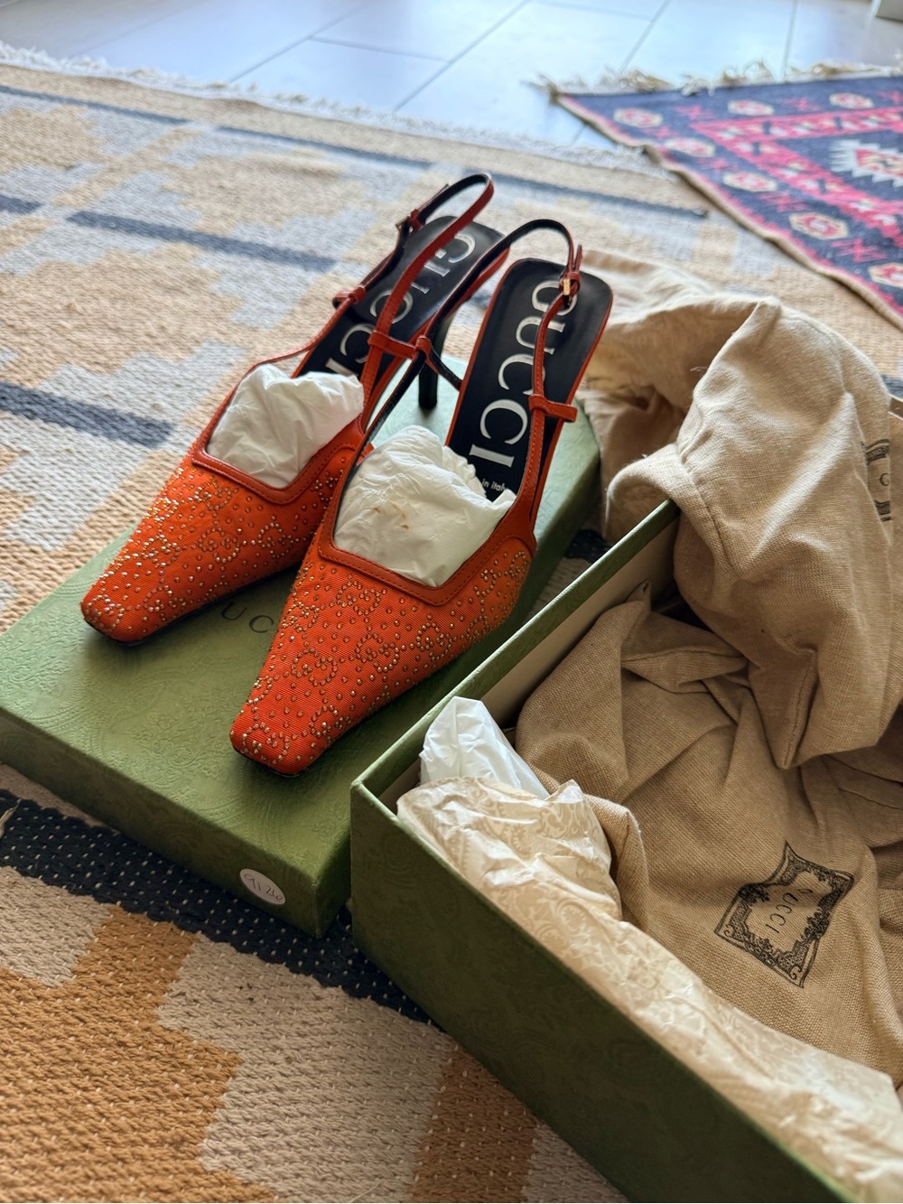 Gucci Orange Crystal-Studded Slingback Pumps - Picture 8 of 9